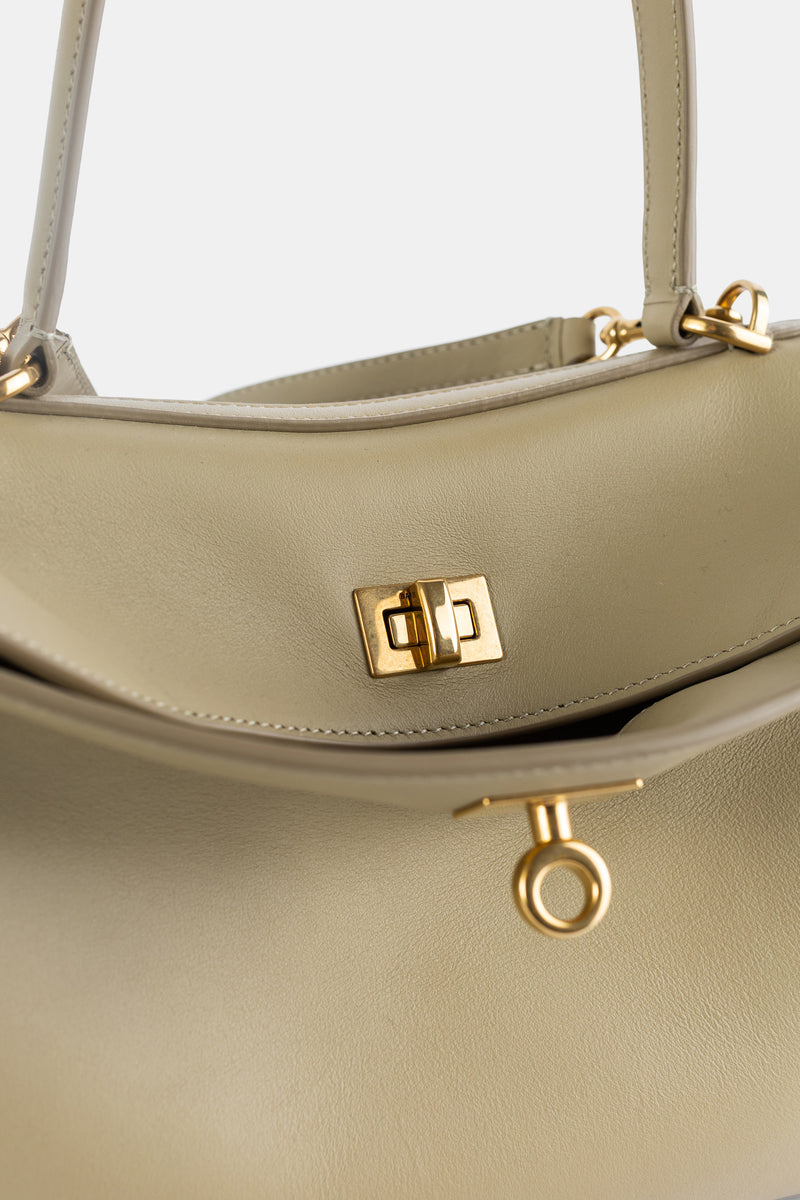 Sac top handle Rodeo Small en cuir veau lisse beige tilleul