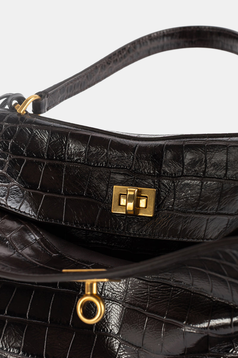 Sac Rodeo Top Handle en Cuir Embossé Croco
