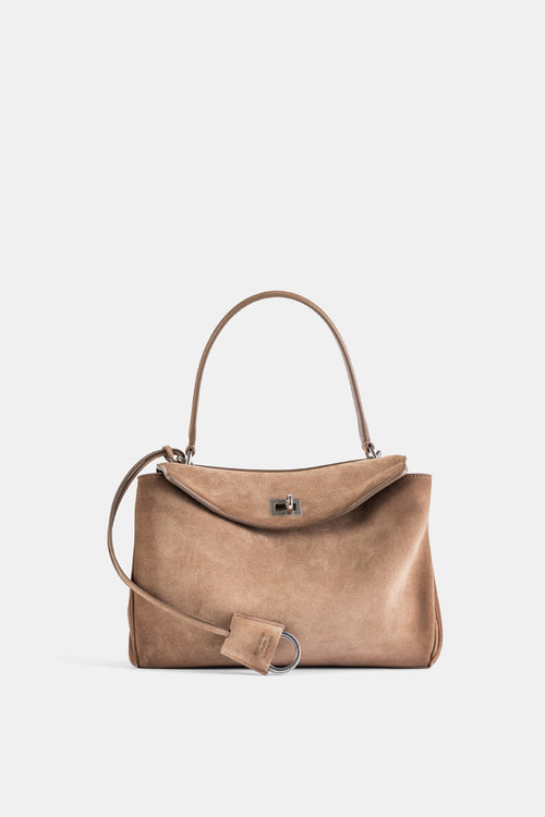 Sac top handle Rodeo Small en daim sésame