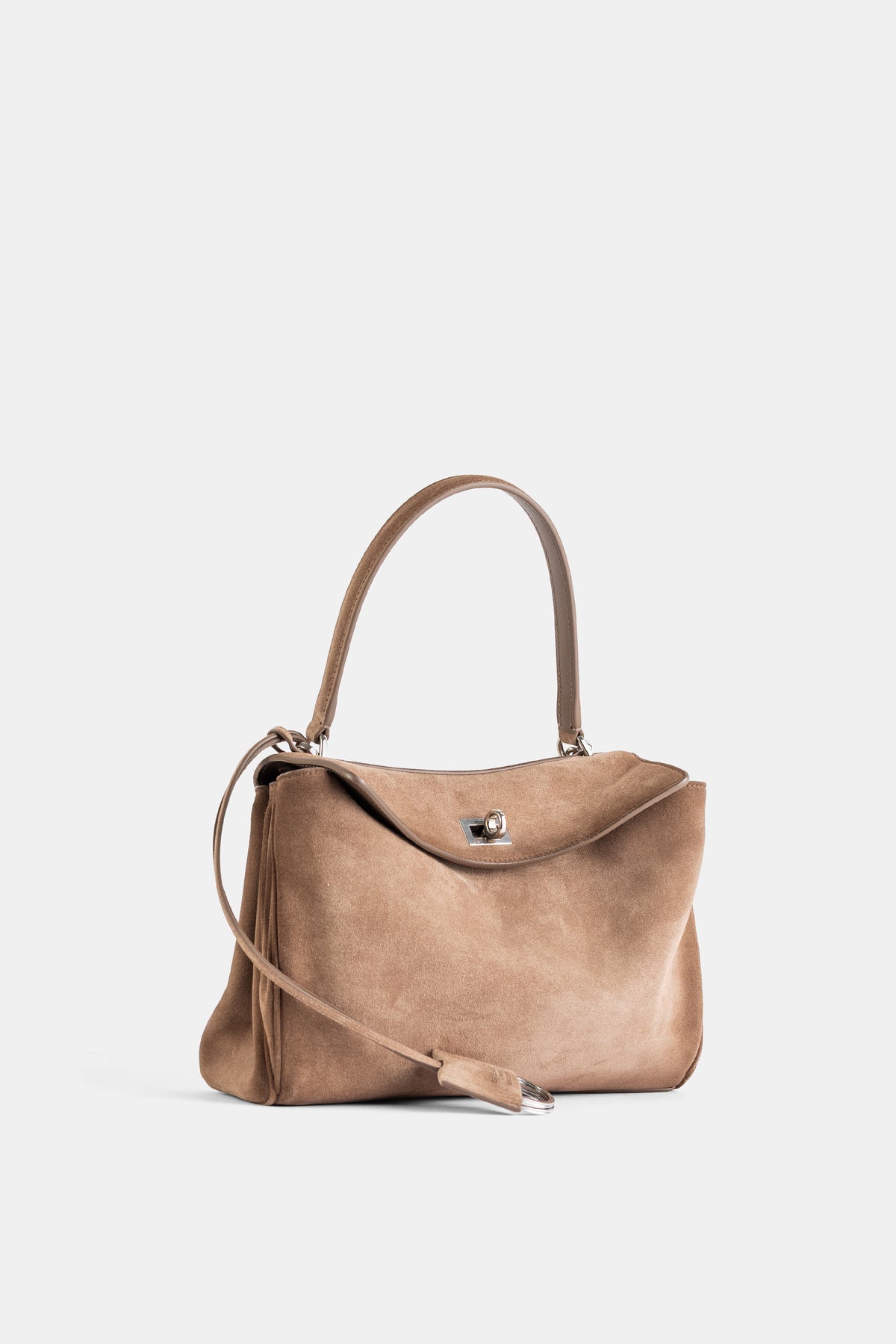 Sac top handle Rodeo Small en daim sésame