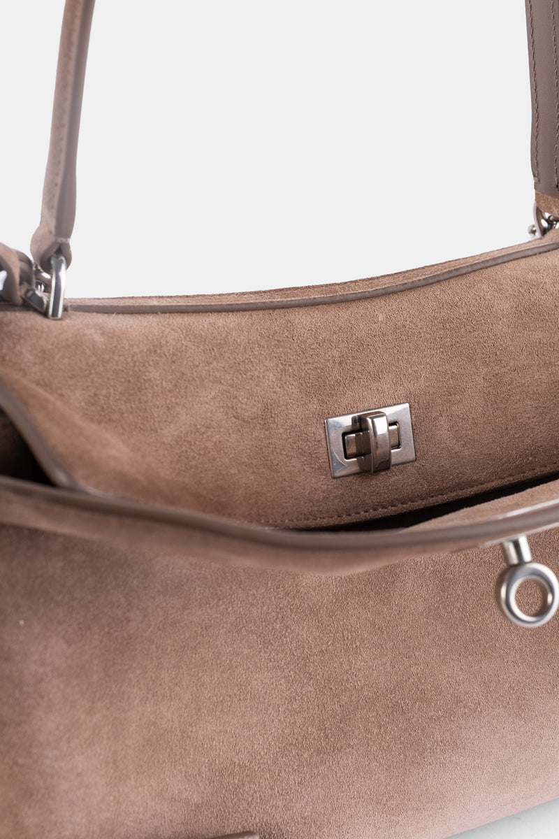 Sac top handle Rodeo Small en daim sésame