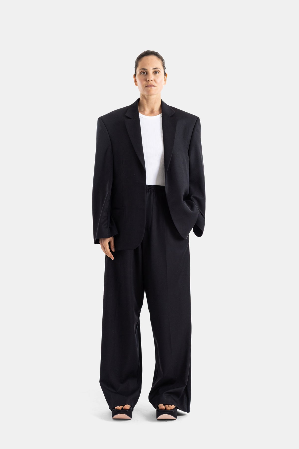 Black Wide-Leg Tailored Trousers