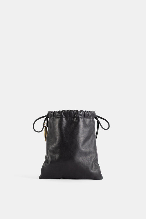 Sac Drawstring Large en Cuir Noir