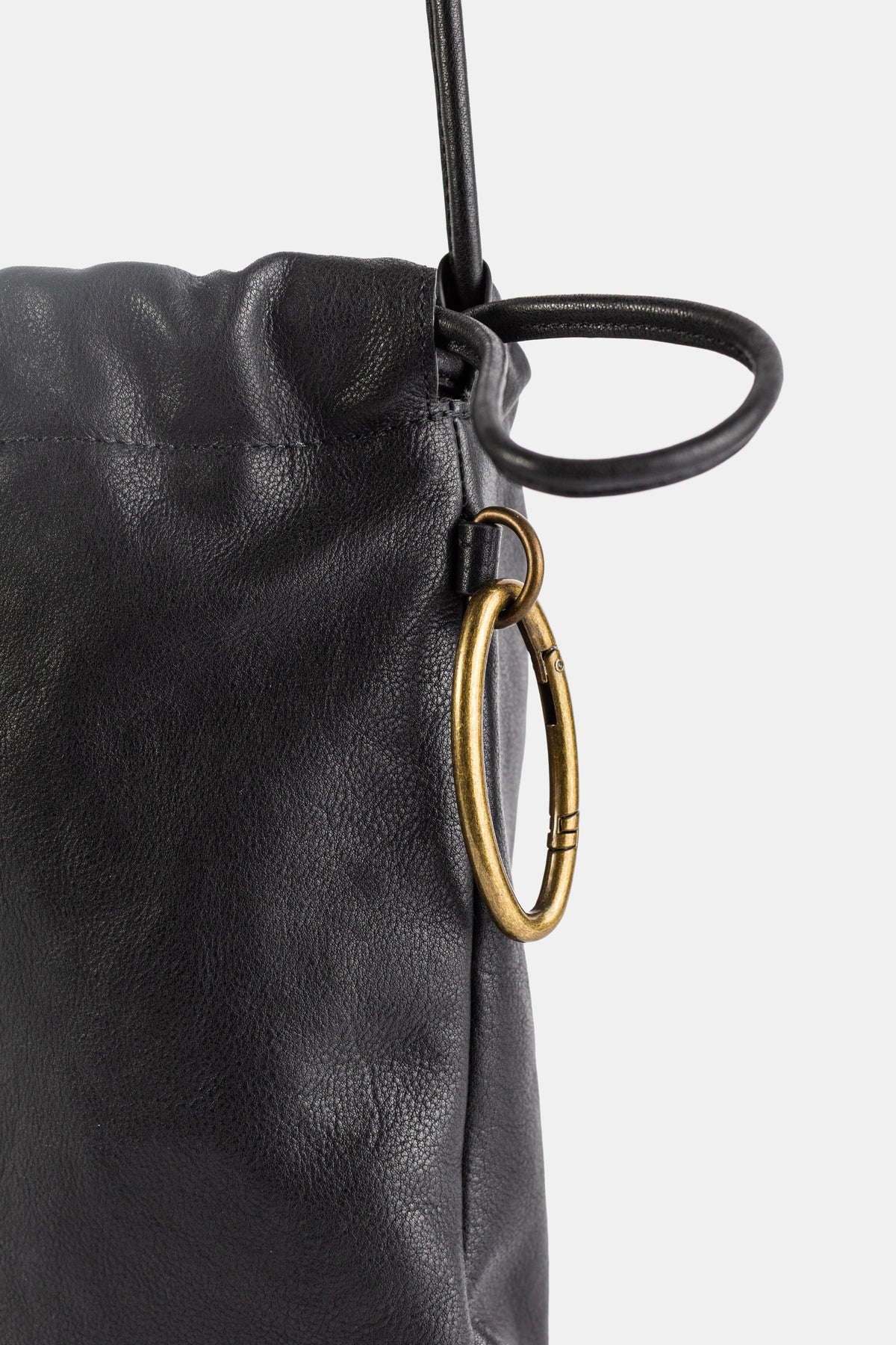 Drawstring Large Black Leather Bag
