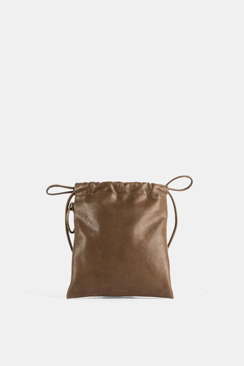 Sac Drawstring Large en Cuir Kaki