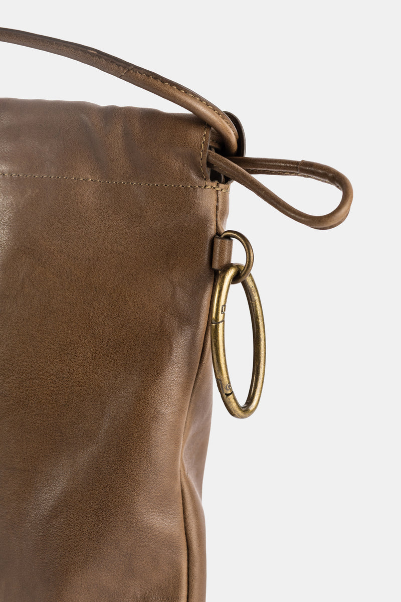 Sac Drawstring Large en Cuir Kaki