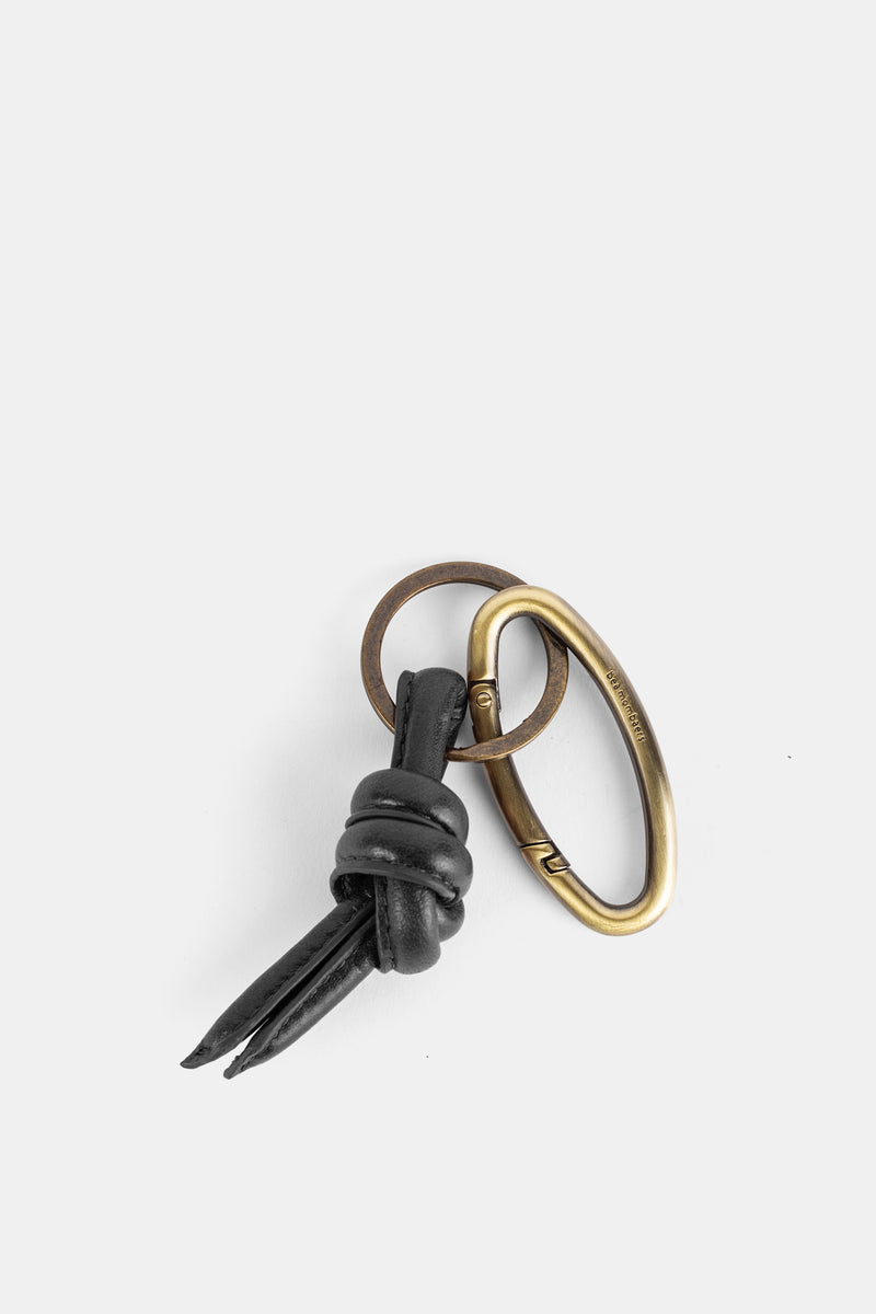 Bea Mombaers black leather knot keychain antique brass ring oval carabiner SS25