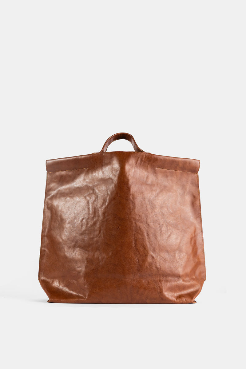 Large Cognac Leather Shopper Bag