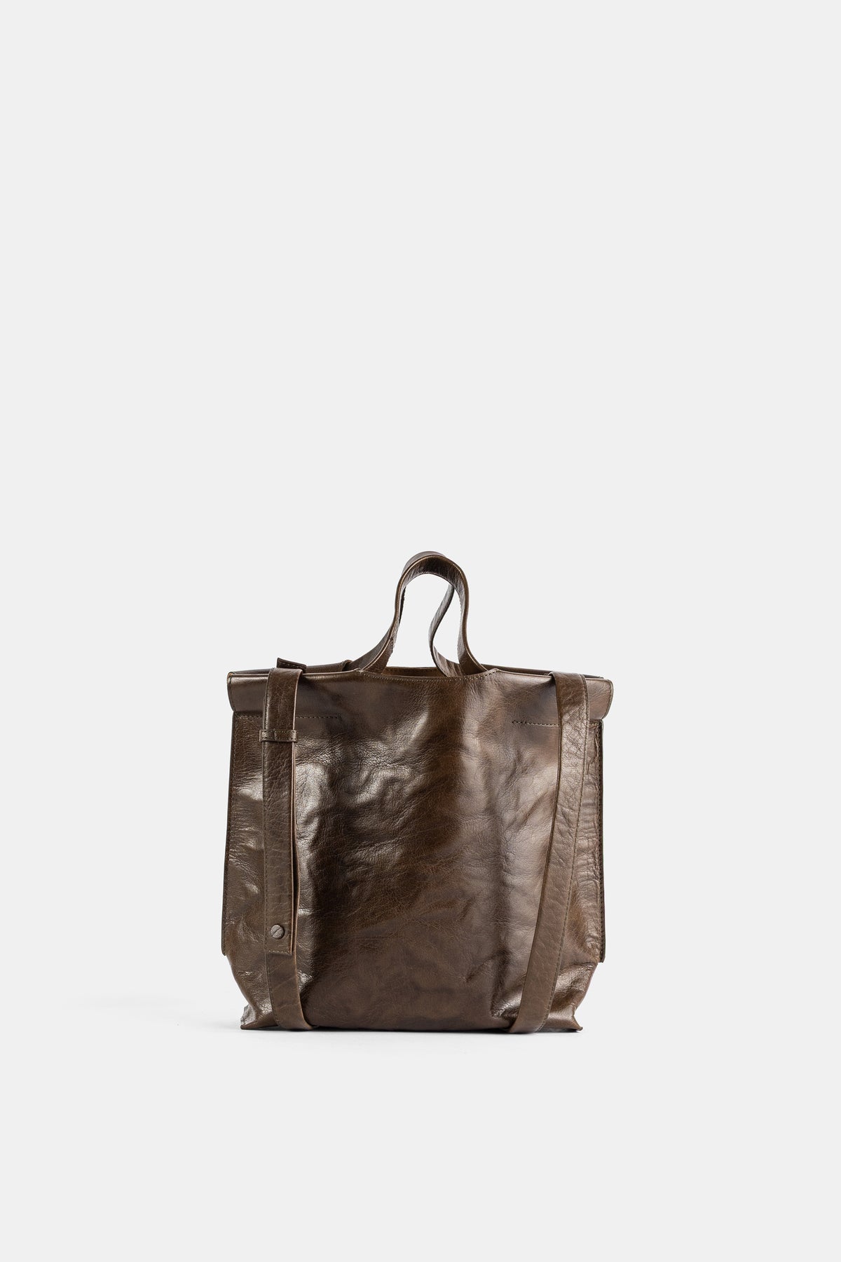 Shopper S en cuir mat olive