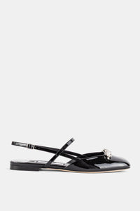 Slingback basso in vernice nera con nodo di cristalli Belinda Flat - EU 36