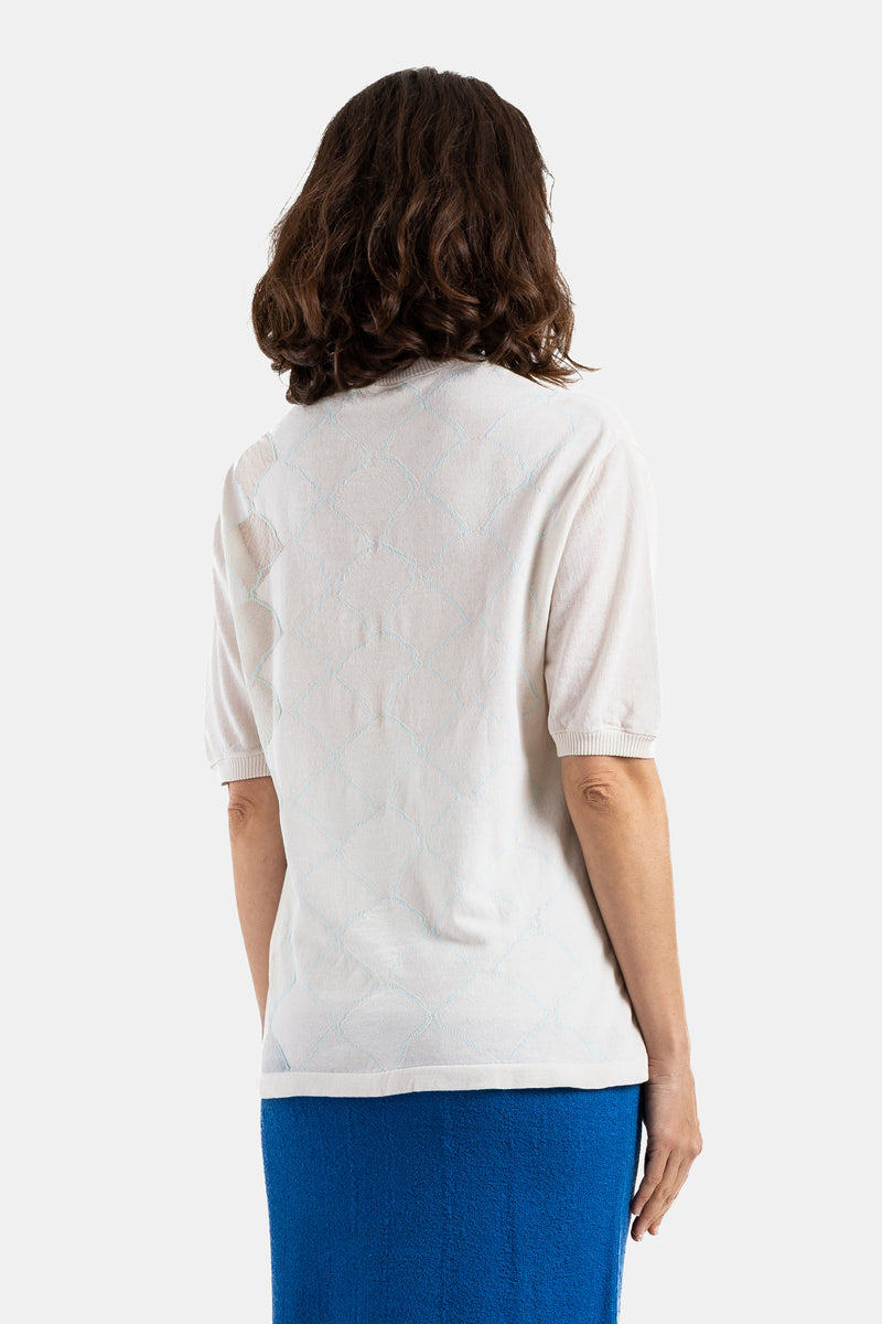 Seashell Argyle Jacquard T-Shirt with Shell Motif in Ecru