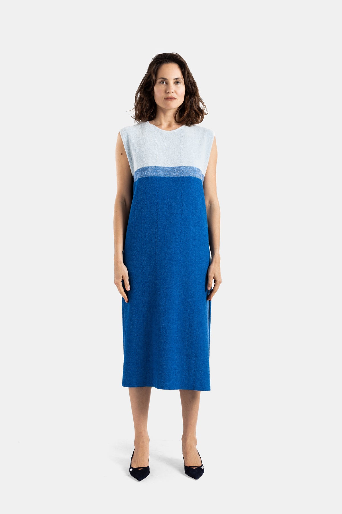 Sleeveless dress Blue reversible double-sided pile