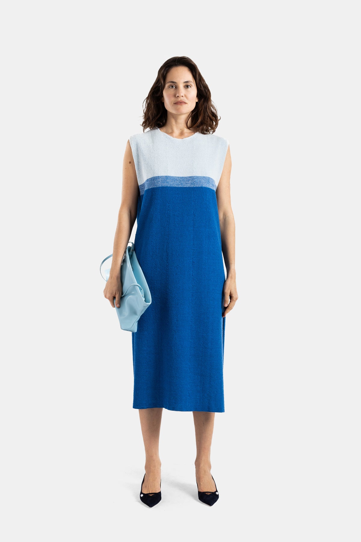 Sleeveless dress Blue reversible double-sided pile