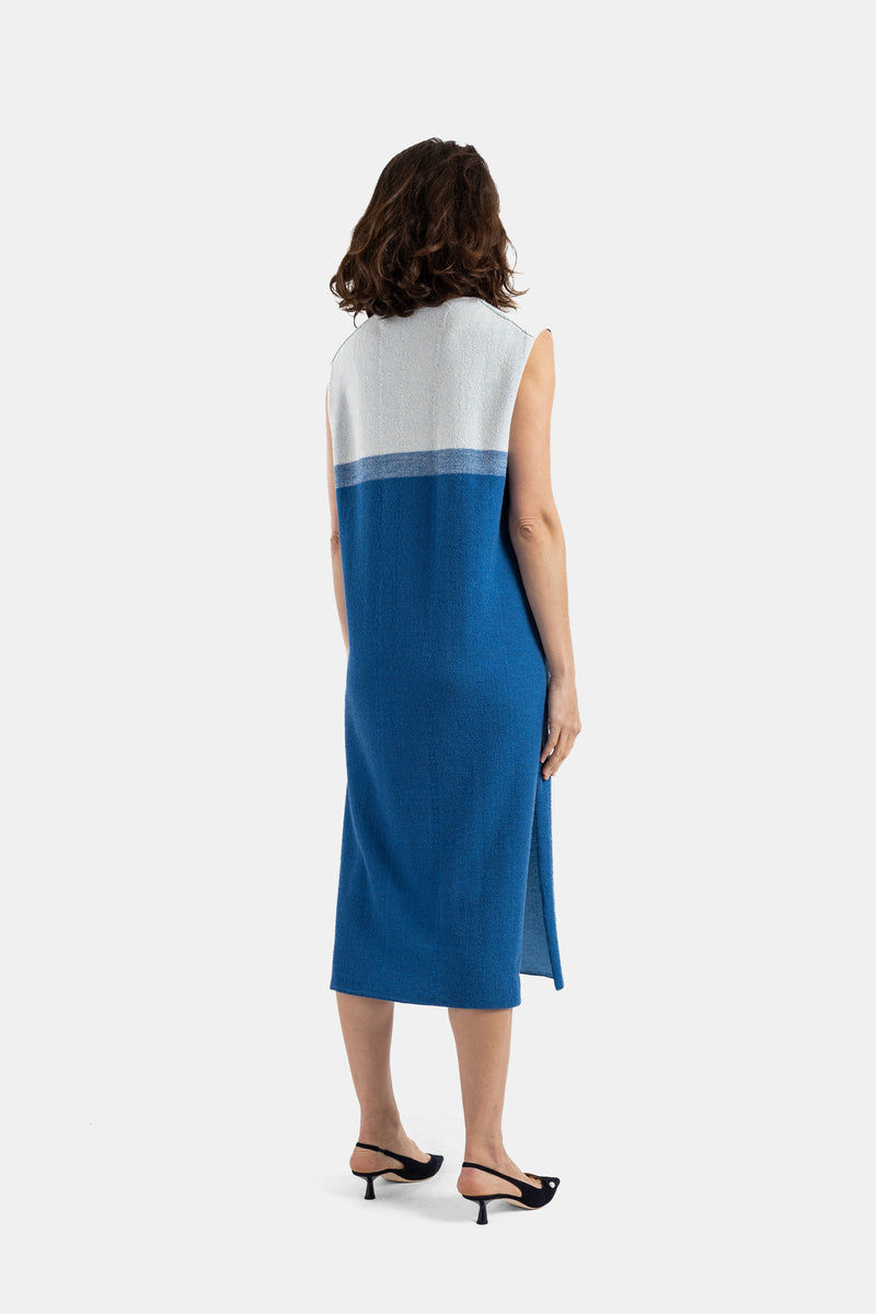 Sleeveless dress Blue reversible double-sided pile