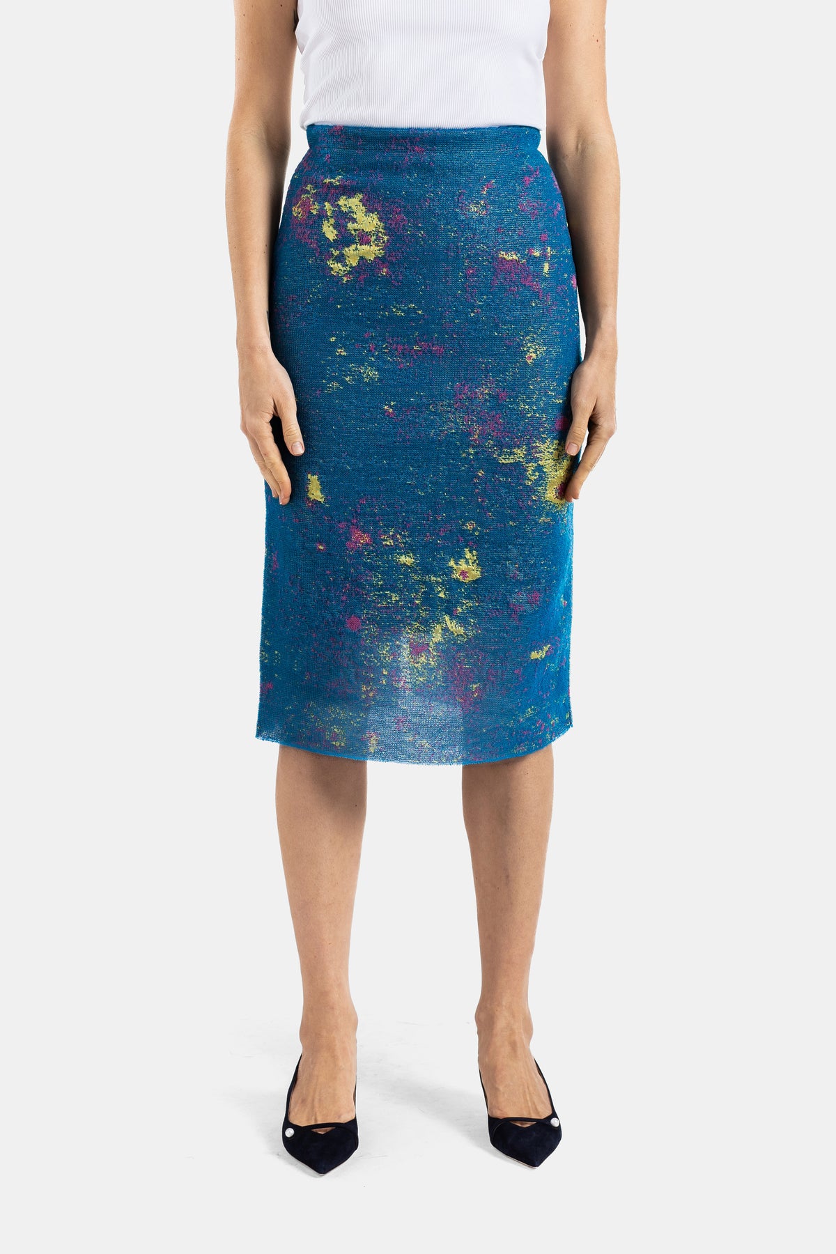 Blue semi-sheer Translucent Jacquard skirt