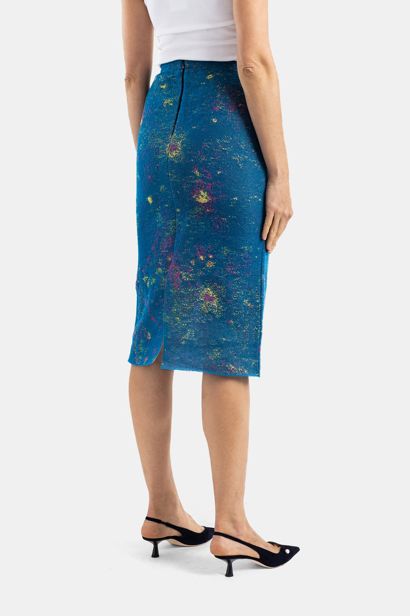 Blue semi-sheer Translucent Jacquard skirt