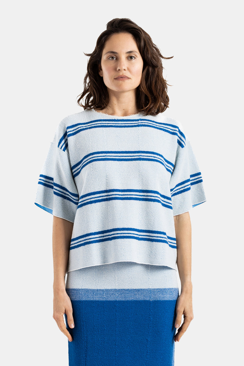 Double-sided reversible stripe navy T-shirt