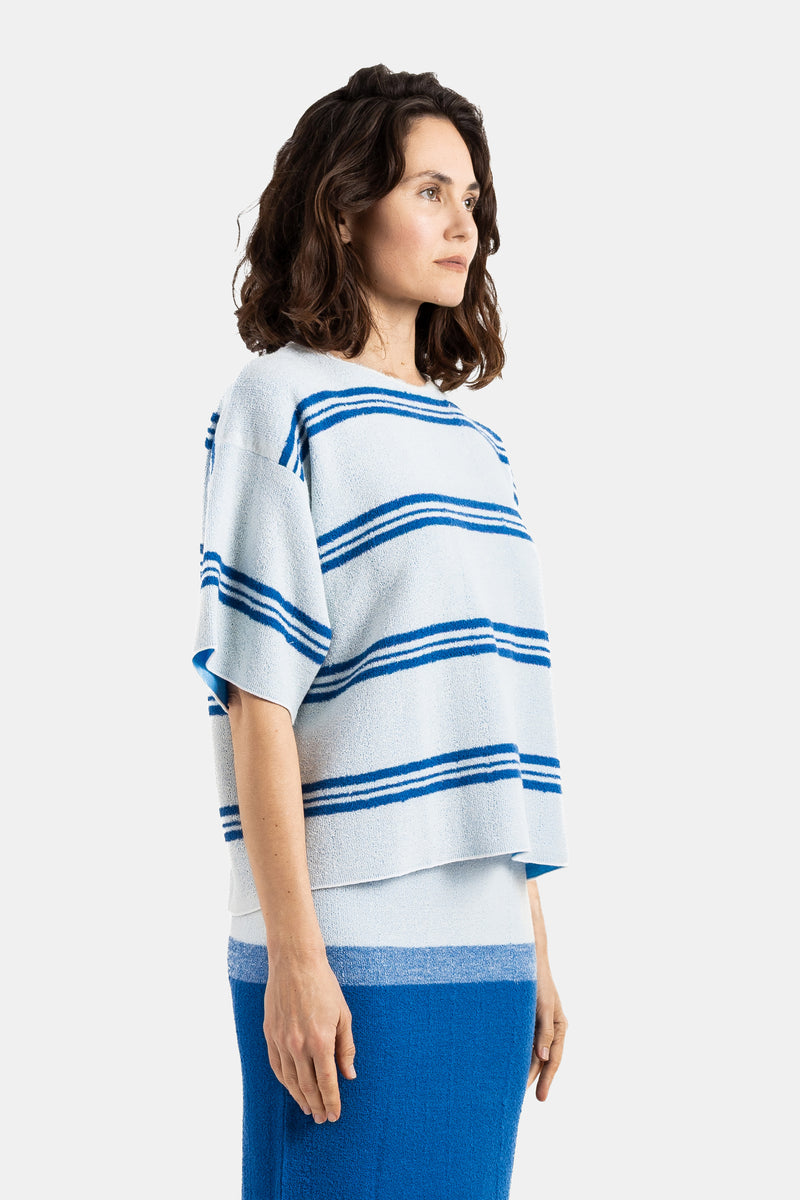 Double-sided reversible stripe navy T-shirt