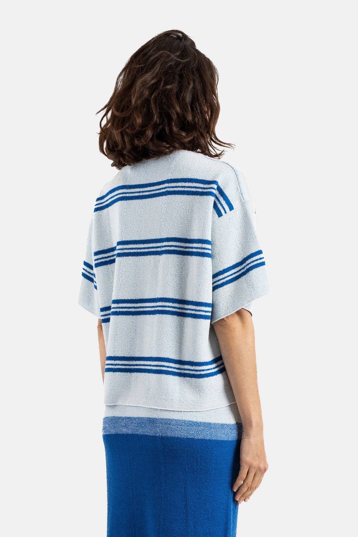 Double-sided reversible stripe navy T-shirt