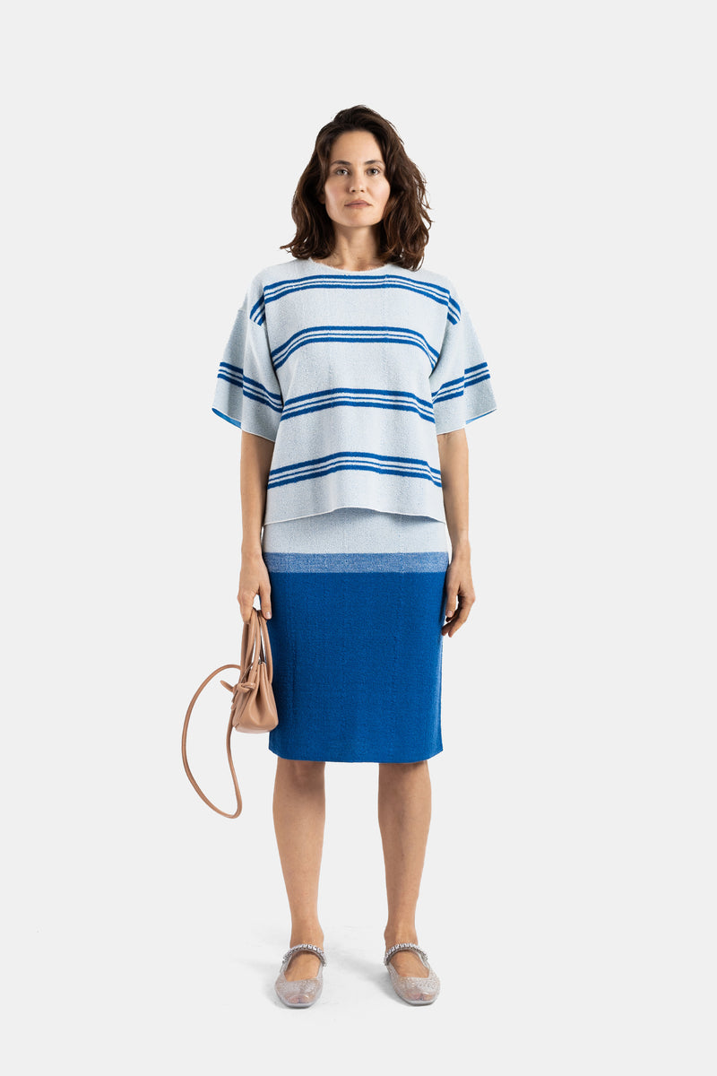 Double-sided reversible stripe navy T-shirt