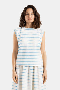 Canotta in Maglia Righe Ondulate Ecru e Blu - M