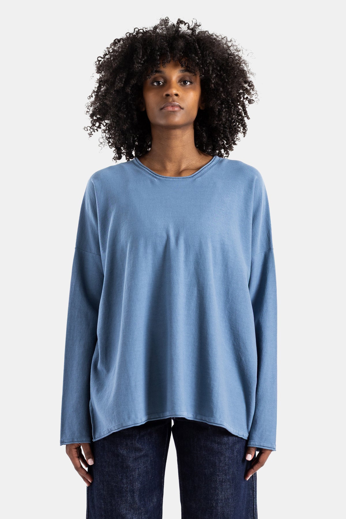 Casey Casey oversized overdyed storm blue t-shirt loose fit soft drape round neck long sleeves women FW25