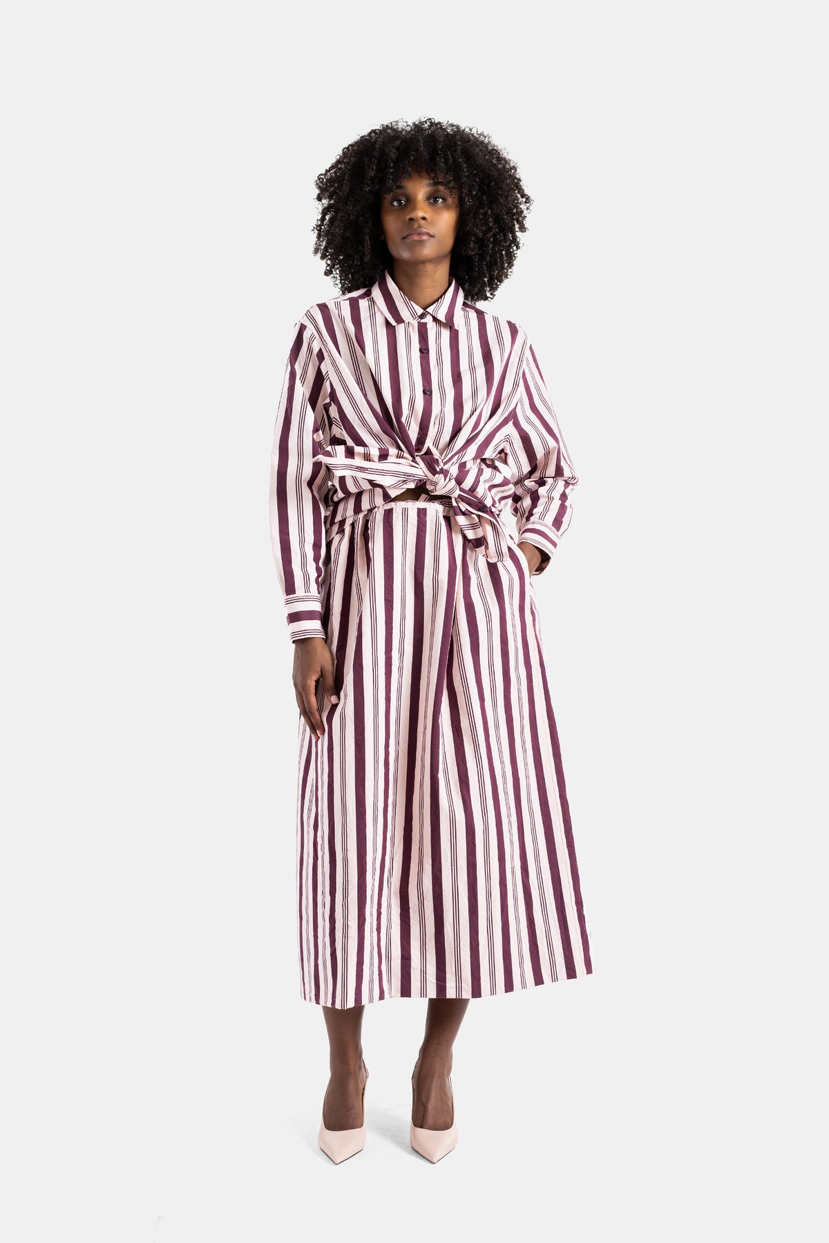 Chemise Pi rayée bordeaux et rose