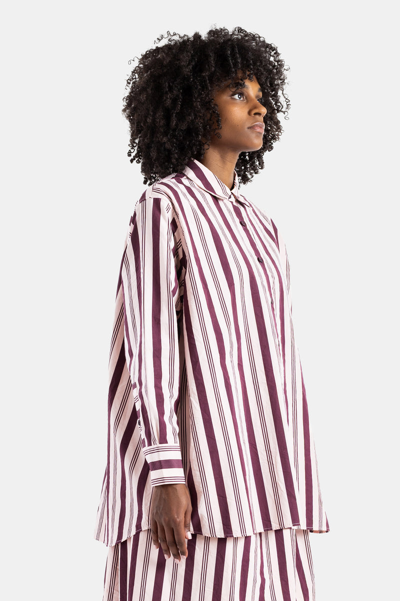 Chemise Pi rayée bordeaux et rose