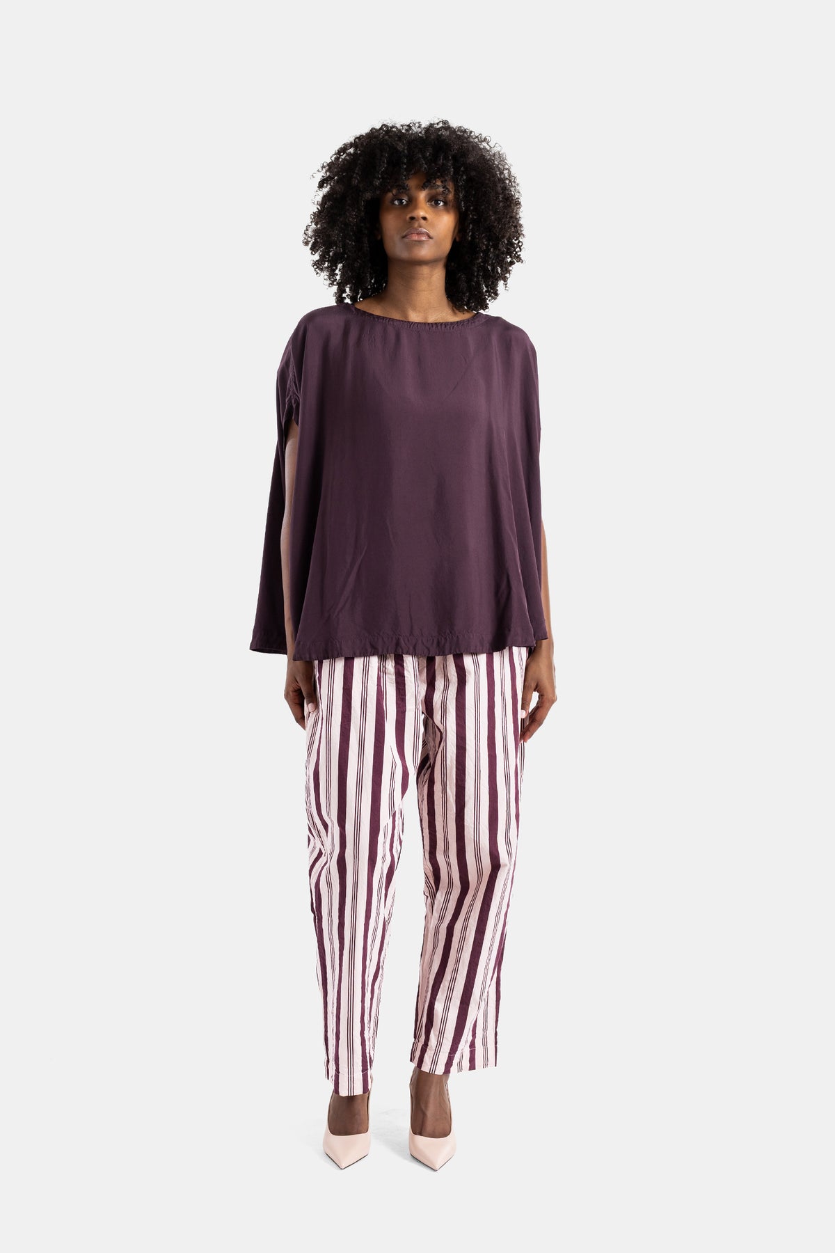 Striped Simple Trousers in Bordeaux and Pink