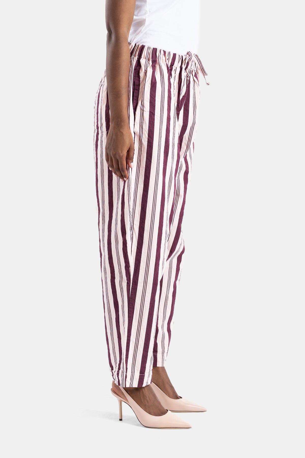 Striped Simple Trousers in Bordeaux and Pink