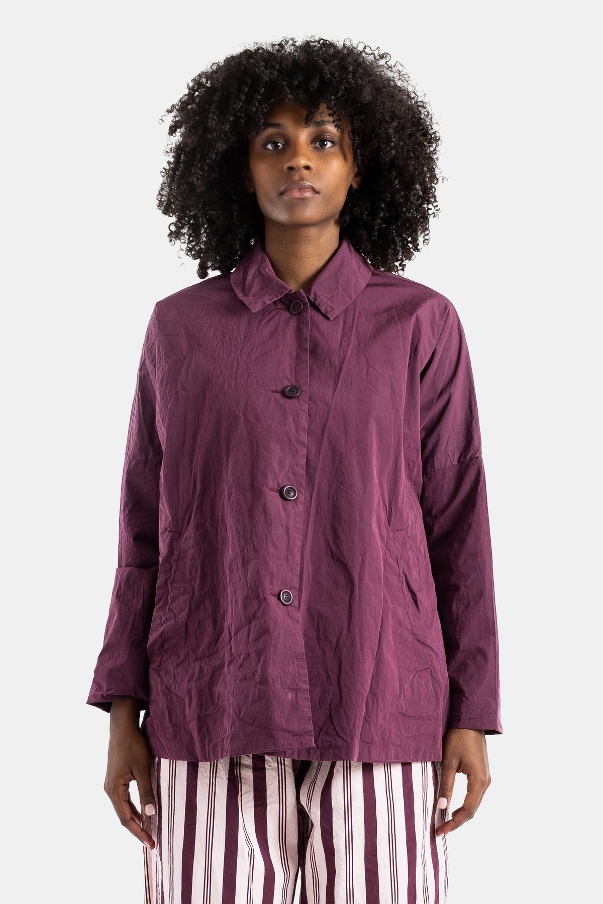 Casey Casey Sunny Bab Taffcot women's jacket auburn plum ample oversized crinkled taffeta buttons SS26