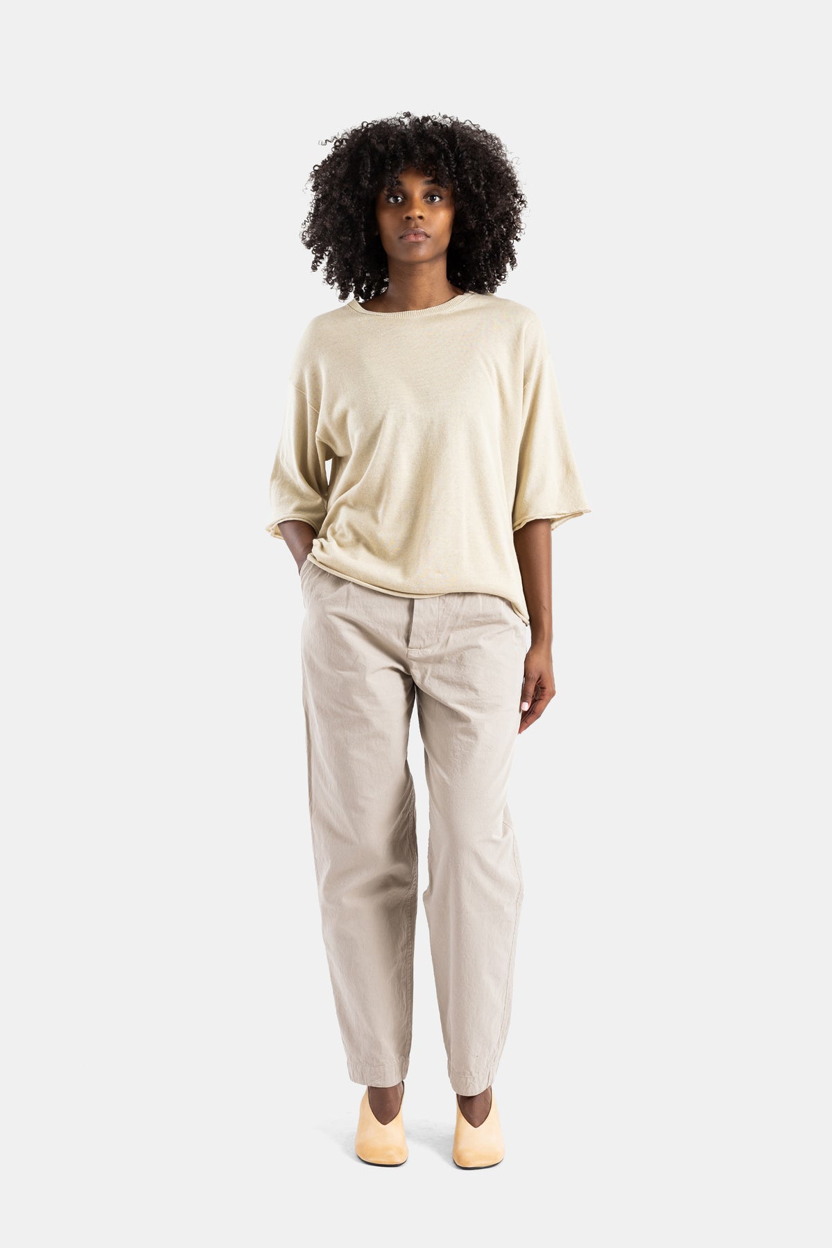 Oversized Raw-Edge T-Shirt Sand Beige