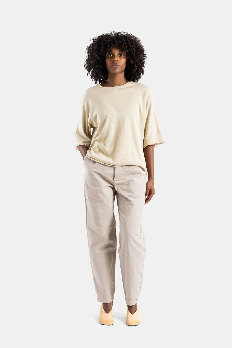 Oversized raw-edge T-shirt in sand beige