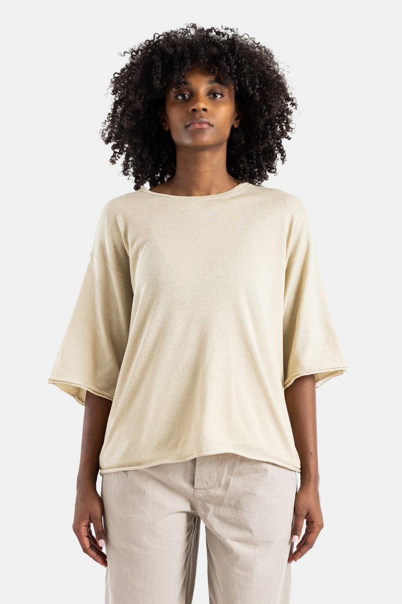Oversized raw-edge T-shirt in sand beige
