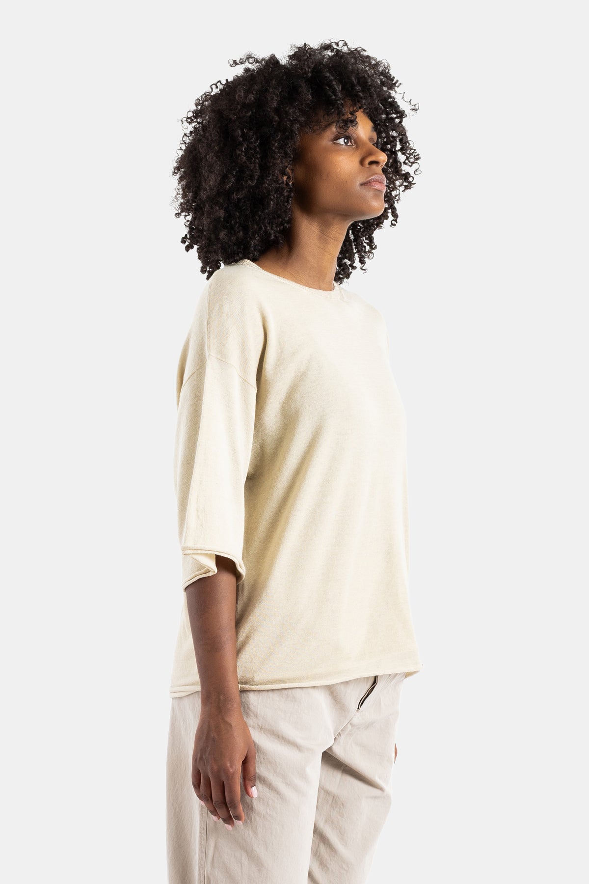 Oversized Raw-Edge T-Shirt Sand Beige