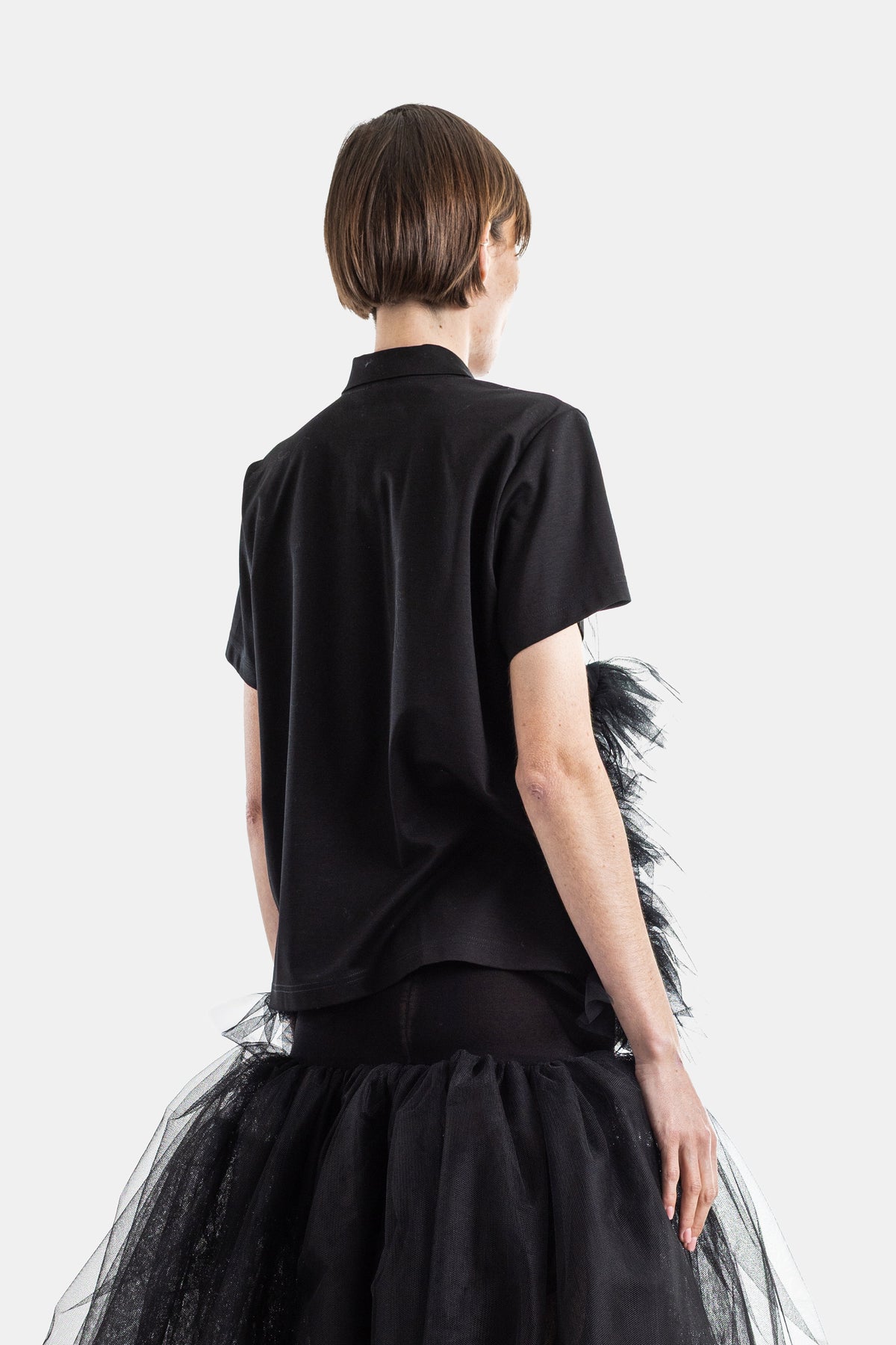 Black Tulle Ruffle Polo Shirt
