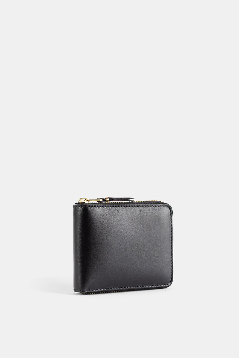 Portefeuille Carré Zippé en Cuir Noir
