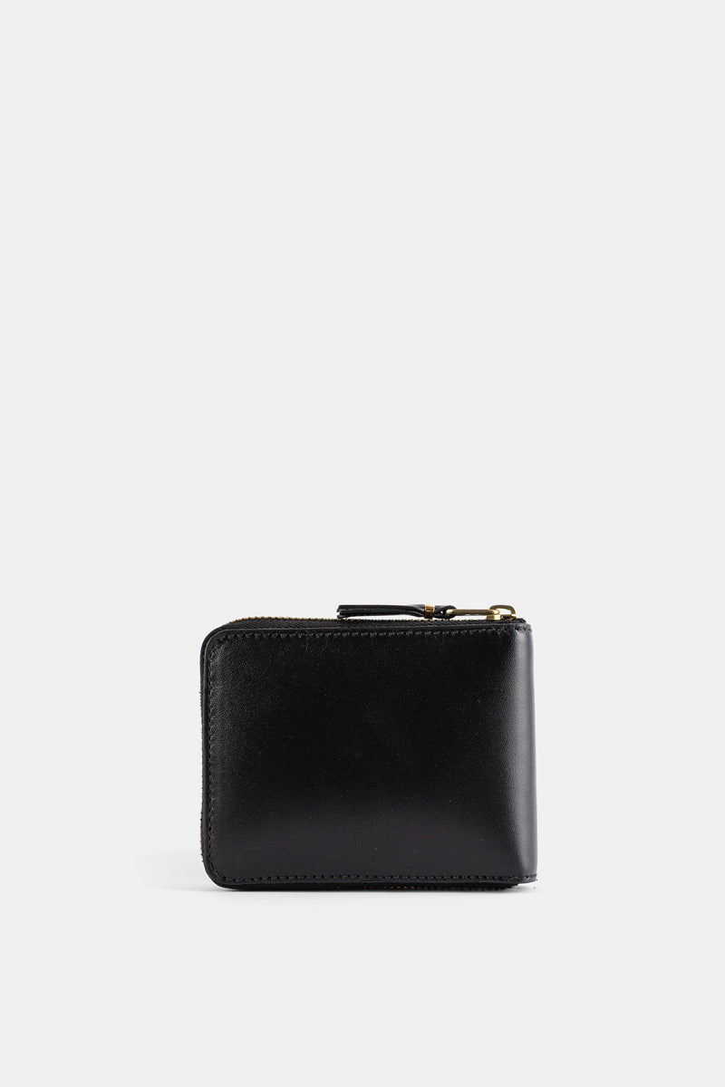 Portefeuille Carré Zippé en Cuir Noir
