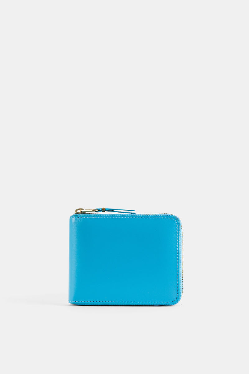 Portefeuille Carré Zippé en Cuir Bleu