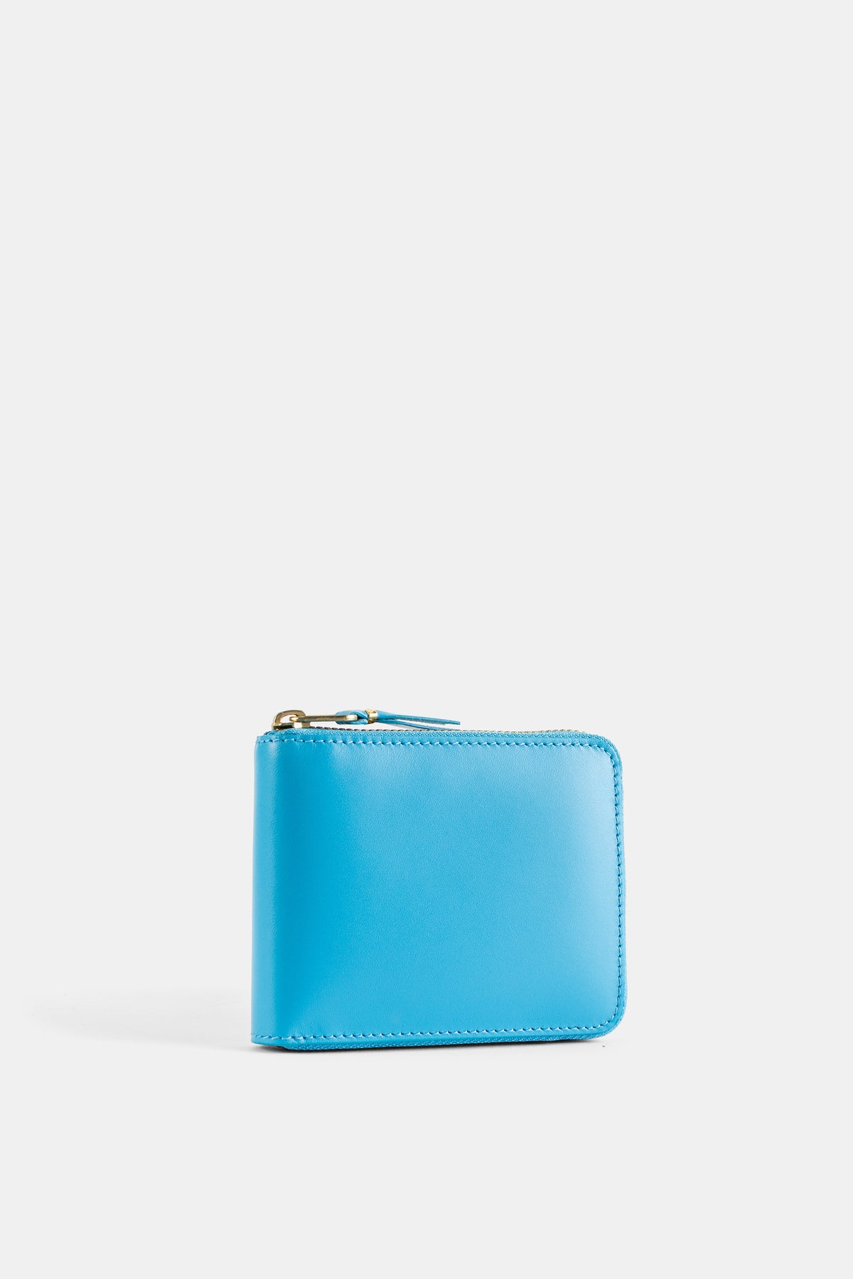 Portefeuille Carré Zippé en Cuir Bleu