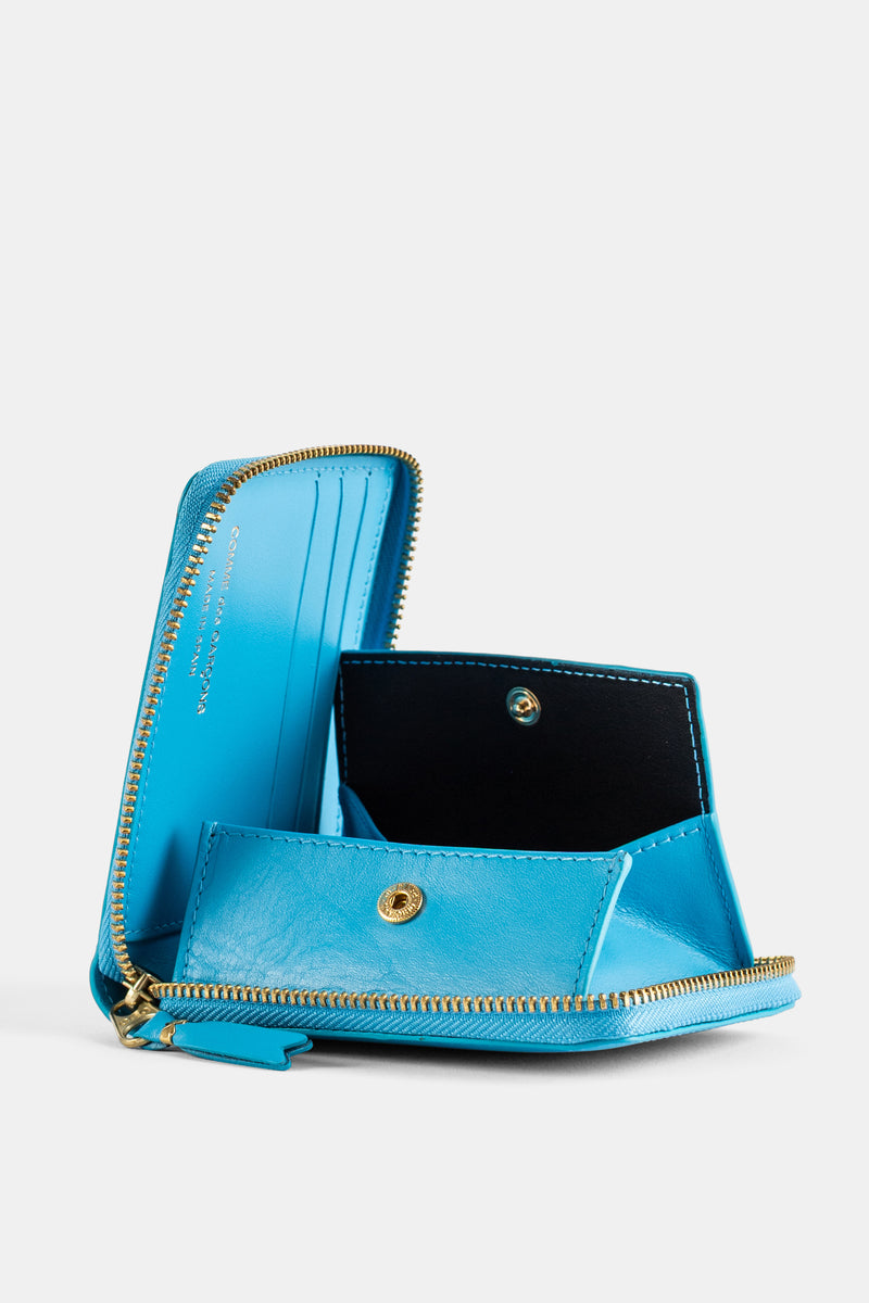 Portefeuille Carré Zippé en Cuir Bleu