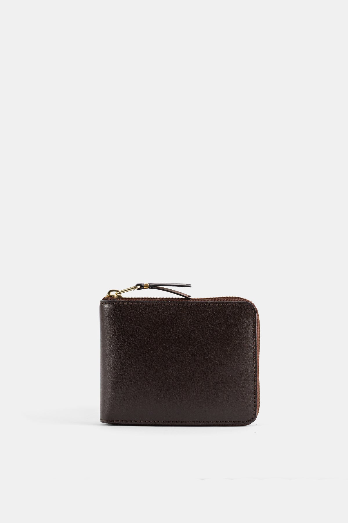 Portefeuille Carré Zippé en Cuir Marron