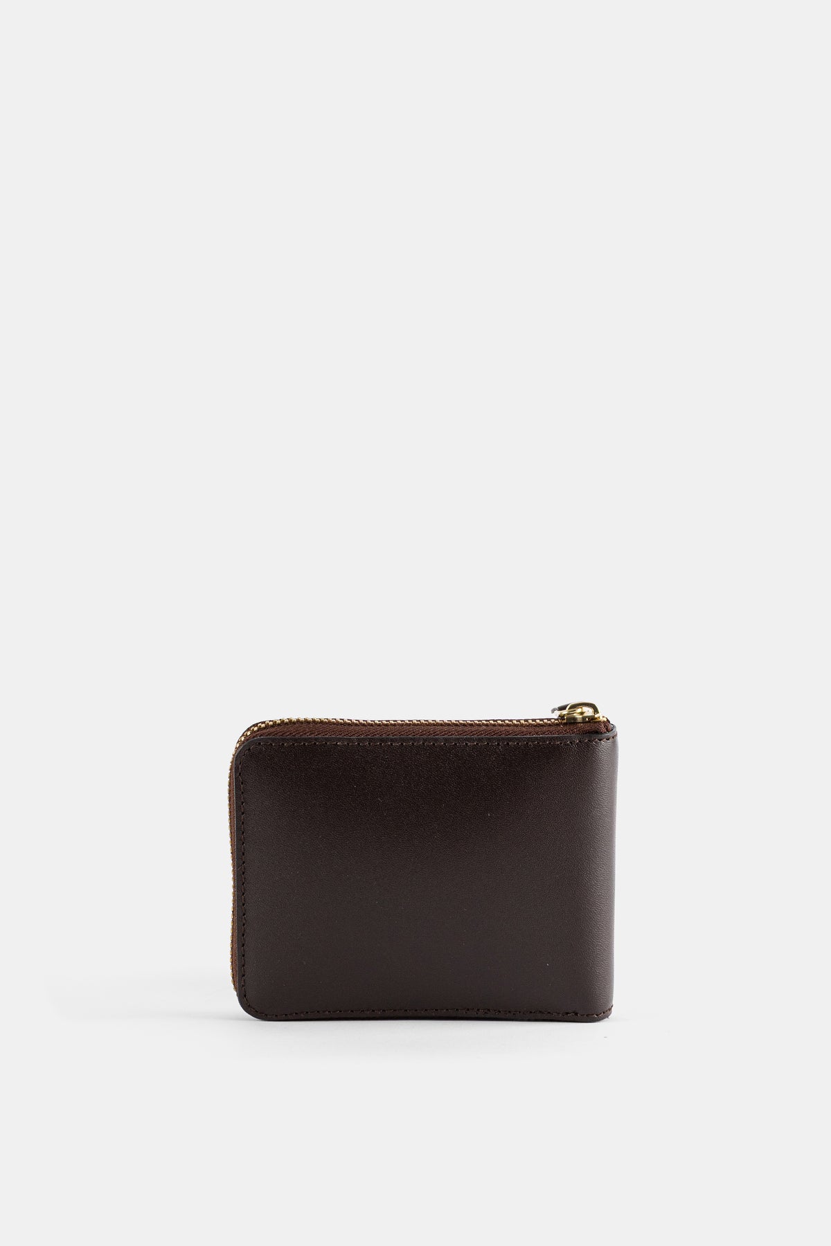 Portefeuille Carré Zippé en Cuir Marron