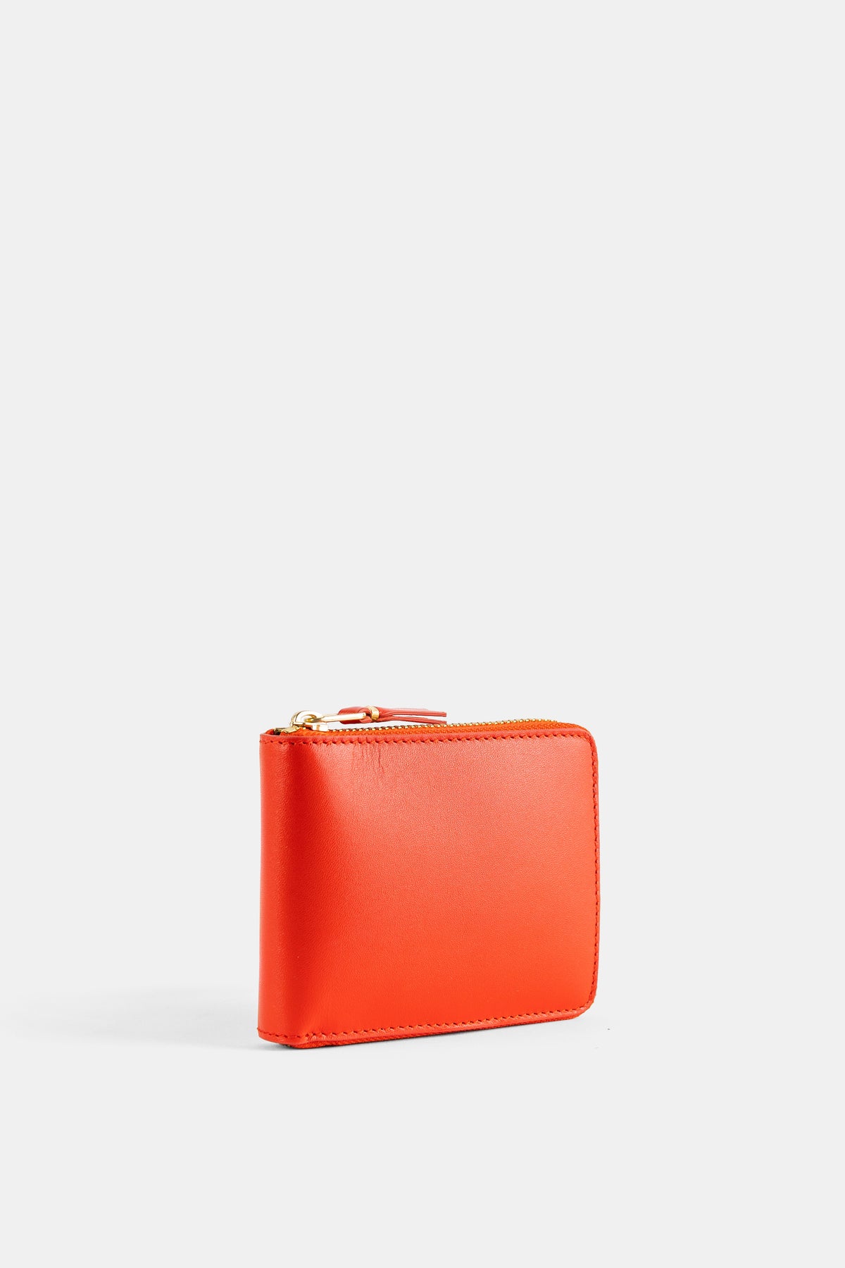 Portefeuille Carré Zippé en Cuir Orange