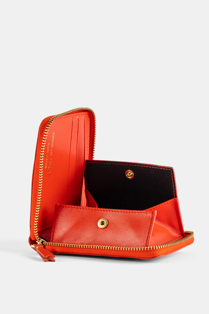 Portefeuille Carré Zippé en Cuir Orange