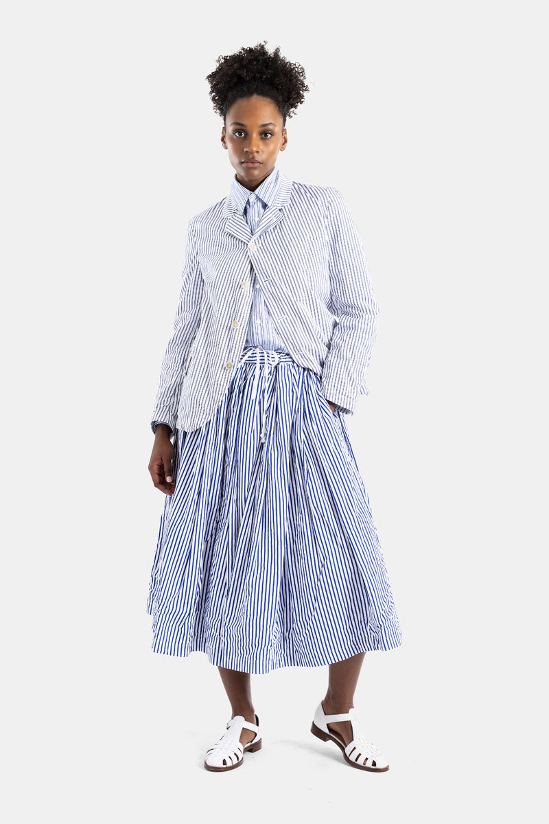 Jupe mi-longue à rayures bleues