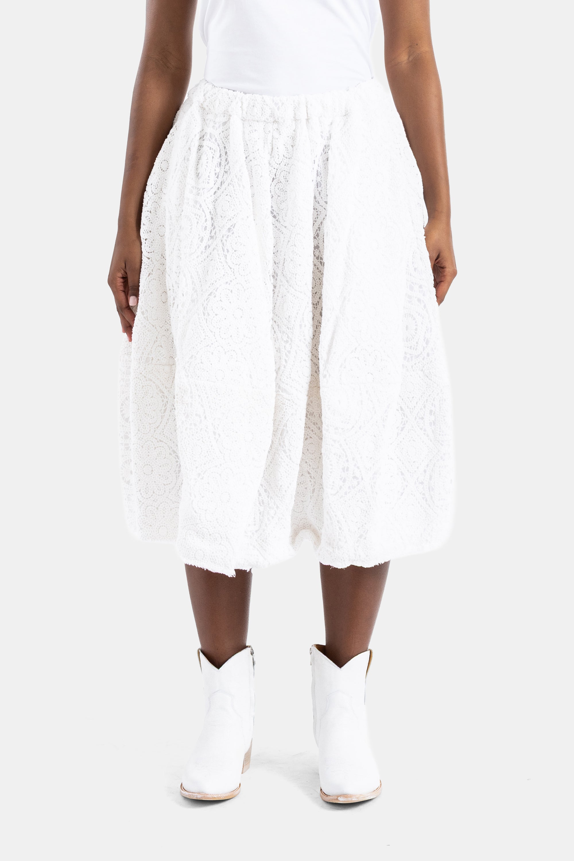 美品)日本製 COMME des GARCONS プリーツスカート オフホワイト コムデギャルソン 白レースミディスカート | Actuel B
