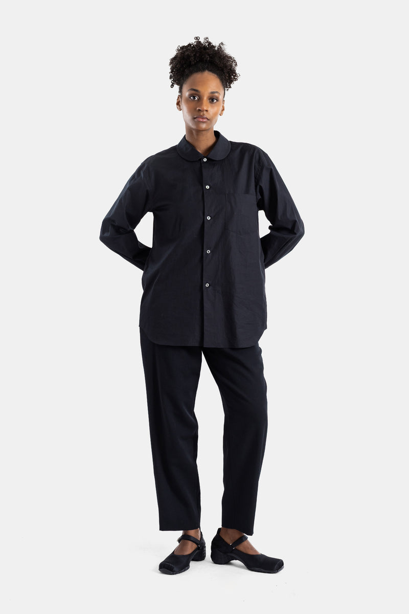 Pantalon droit noir à taille froncée