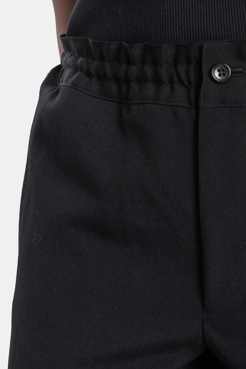 Black Gathered-Waist Straight-Leg Trousers