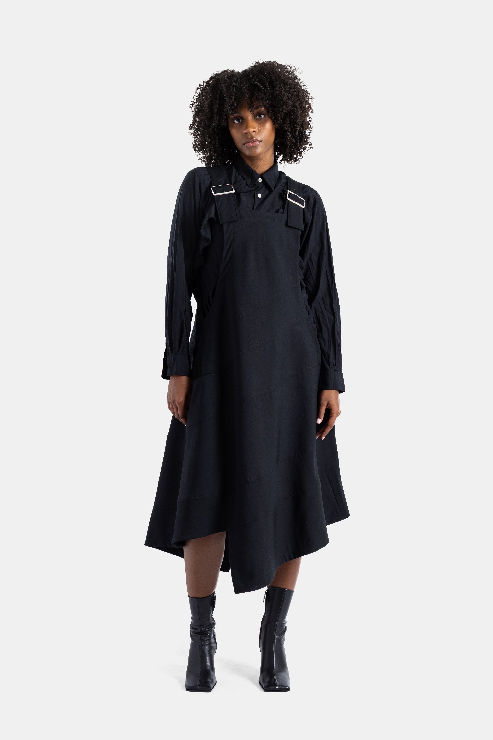 tricot COMME des GARÇONS カシミヤ混 エプロンドレス アシンメトリーな黒のエプロンドレス コム デ ギャルソン | Actuel B
